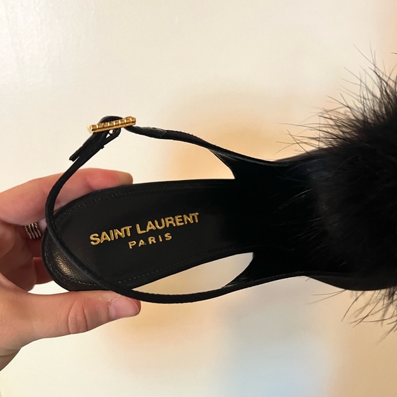 Saint Laurent Mae Feather Slingback Cocktail Sandals - Picture 10 of 12